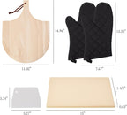 Pizza Stone Set, 15"x12" Rectangular Pizza Stone for Oven Grill BBQ with Wooden Pizza Peel & Oven Mitts, Cordierite Baking Stone for Bread, Unique Built-in 4 Handles Cooking Stone