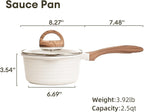 JEETEE 2.5 Quart Sauce Pan with Lid, Non Stick Small Pot with German Granite Coating, Masterclass Cookware Sauce Pot for Cooking, PFOA/PFOS Free(Beige)