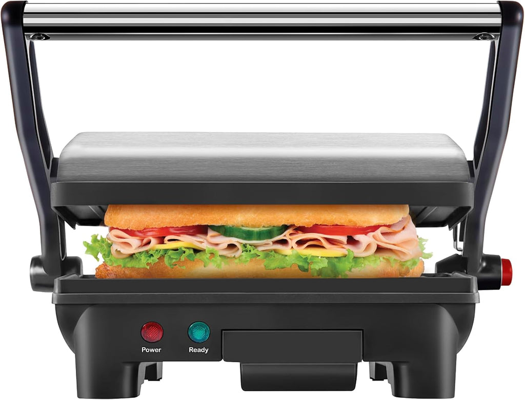 Chefman Electric Panini Press Grill and Gourmet Sandwich Maker w/ Non-Stick Coated Plates, Opens 180 Degrees to Fit Any Type or Size Food, Dishwasher Safe Removable Drip Tray, Stainless Steel/Black