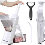 Safe Mandoline Slicer for Kitchen, Meal Prep, Potato Slicer, Adjustable/Easy to Clean/Storage, Kitchen Chopping Artifact, French Fry Cutter, Paring Knife/Cleaning Brush (only Slice, White)