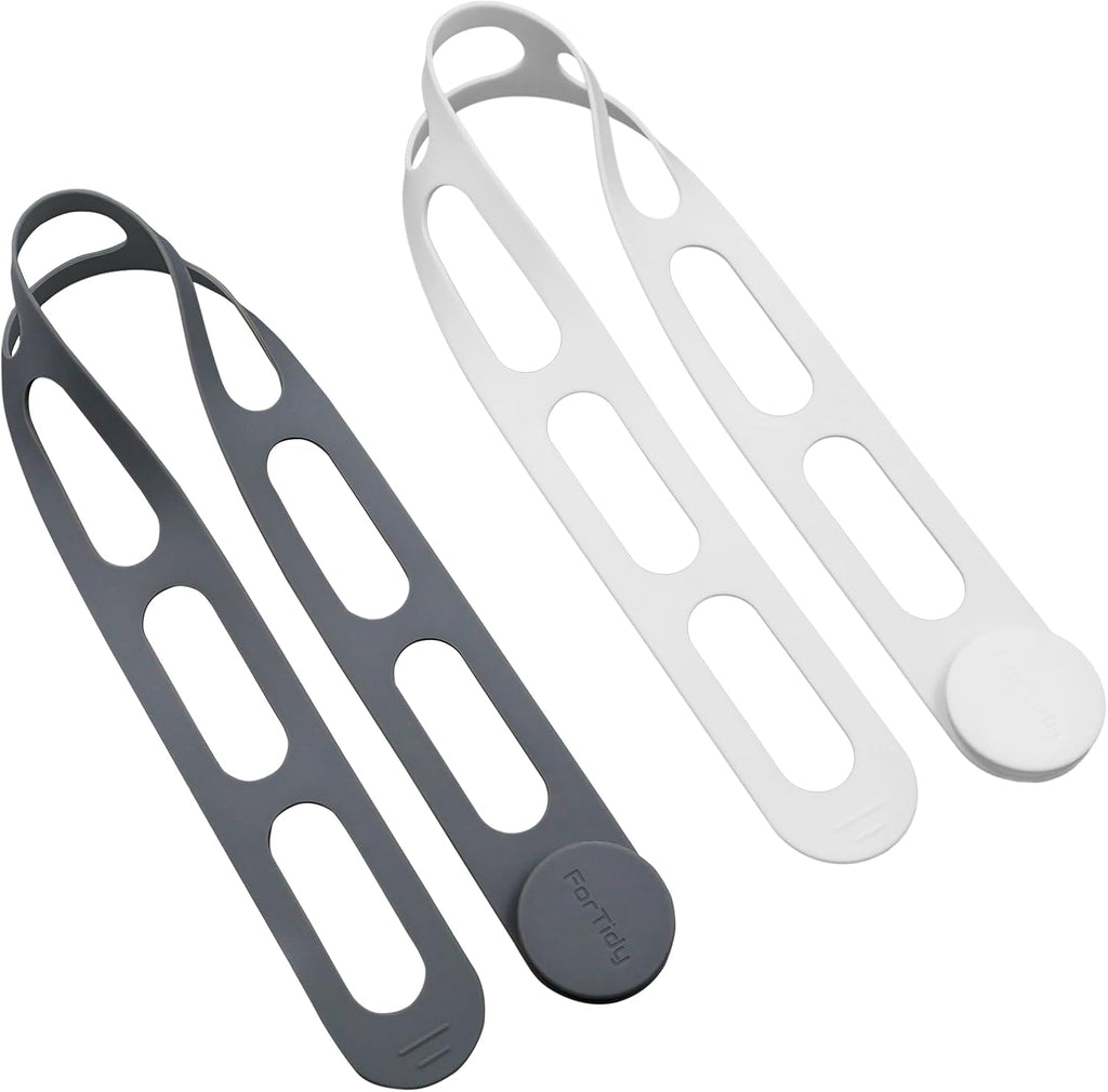 Silicone Utility Strap for Slow Cooker Lid, Pot, Bento Box, 21.65 In Reusable Elastic Self-Lock Silicone Tie for Bundling or Organizing Curtain, Cords, Yoga Mat, Camping Mat, 2pcs (Gray&White)