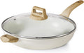 CAROTE 12.5 Inch Non Stick Frying Pan with Lid,White Granite Nonstick Skillet Omelet Pans, Egg Pan Granite Cookware, PFOS & PFOA Free