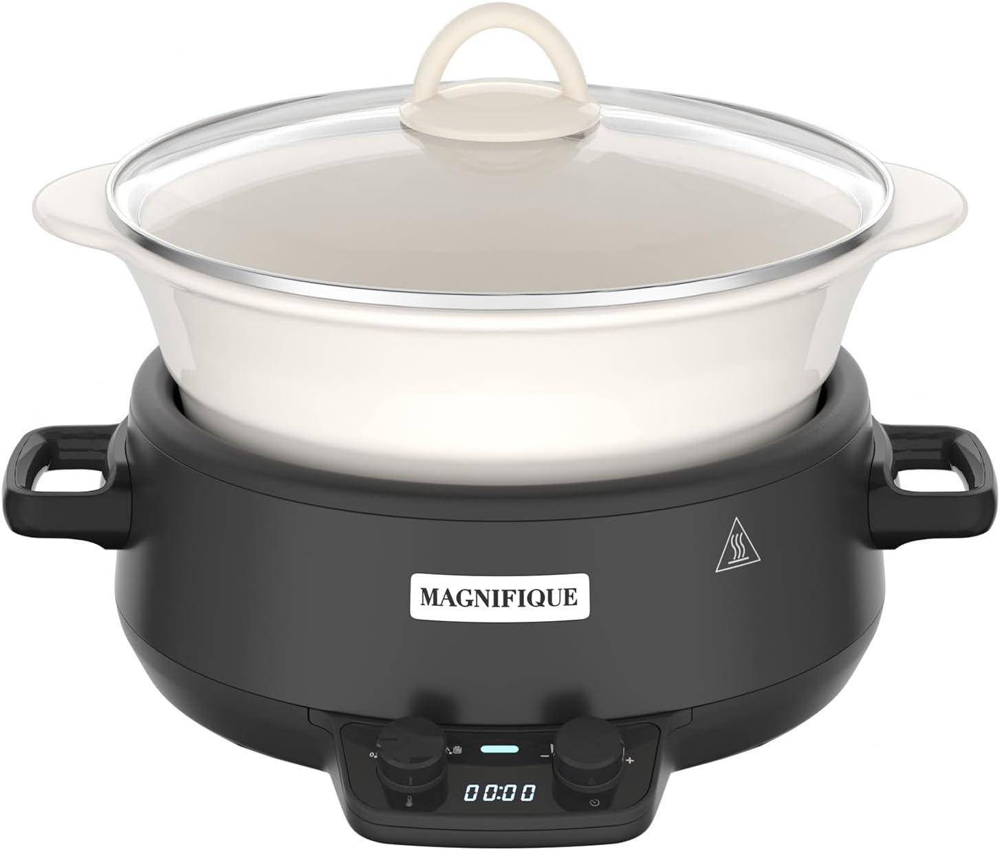 MAGNIFIQUE 5 Quart Programmable Slow Cooker with Auto Warm Setting, Glazed Ceramic Liner, Kitchen Small Appliance for Family Dinners, Black