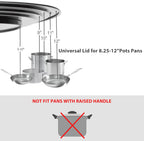 Universal Lid for Pots Pans and Skillets - One Lid Fits All 8.25-12 Inch Pots Frying Pans Skillets Woks, Replacement Pot Lid with Upgraded Heavy Duty Heat Resistant Silicone Handle, Gray