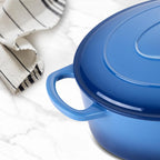7 Quart Oval Dutch Oven with Lid, Leonyo 7QT Enameled Oval Cast Iron Dutch Oven for Sourdough Bread Breaking, Heavy Duty Cookware for Braising, Stews, Roasting, Blue