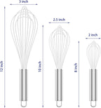 White Silicone Whisk, Professional Whisks For Cooking Non-Scratch, Stainless Steel & Silicone Wisk, Plastic Rubber Whisk Tool For Nonstick Cookware Pans, BPA free, Silicon Wisks Set of 3