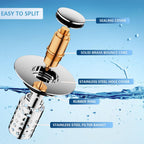 Upgraded 2pcs Bathroom Sink Stopper Drain Strainer for 1.1-1.45 Inch,Universal Pop Up Stopper with Removable Stainless Steel Filter Basket Hair Catcher,Brass Bounce Core for US Universal