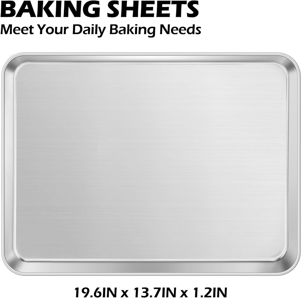 2Pack Large Cookies Sheets for Baking, Leonyo 20IN x 14IN Stainless Steel Baking Sheets, 1.2IN Deep Metal Toaster Oven Pan Tray for Oven, Dishwasher Safe