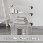 Superio Clear Storage Boxes with Lids, 26.5 Quart Plastic Container Bins for Organizing, Stackable Crates, BPA Free, Non Toxic, Odor Free, Organizers for Home, Office, School, and Dorm