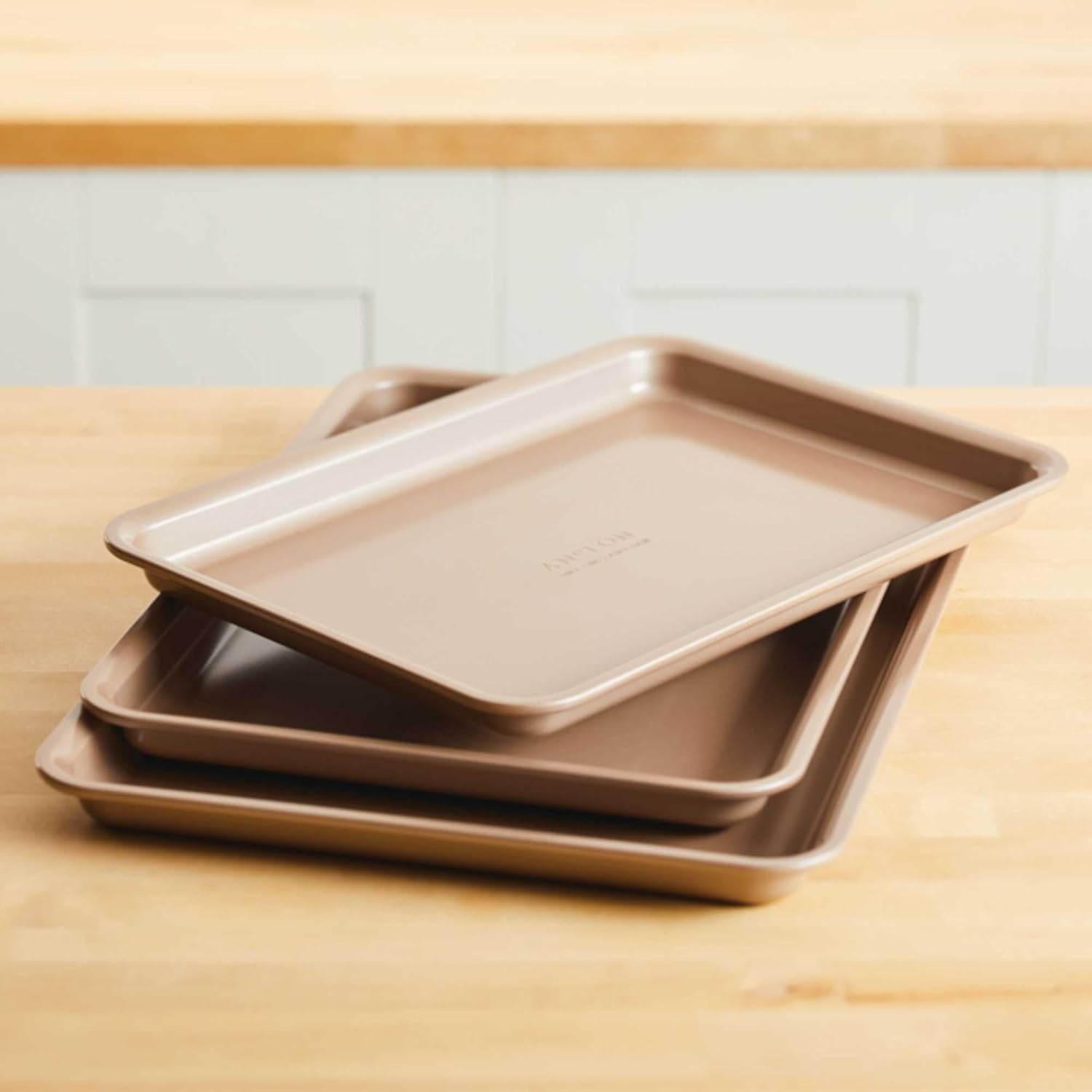 Anolon Gourmet Nonstick Bakeware Set with Nonstick Cookie Sheets / Baking Sheets - 3 Piece, Bronze Brown