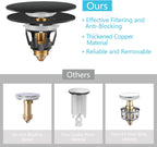 Universal Bathroom Sink Stopper in Brass, 1.04-1.97 Inch Pop Up Basin Sink Drain Stopper, Sink Drain Strainer with Anti Clogging Filter Hair Catcher, Large Lid Black