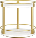 Lazy Susan Organizer, Rotating Spice Rack, 2 Tier Spice Turntable Organizer, Industrial Turntable Spice Holder, for Kitchen Countertop and Cabinet, Compact and Versatile, White and Gold SR22DW