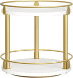 Lazy Susan Organizer, Rotating Spice Rack, 2 Tier Spice Turntable Organizer, Industrial Turntable Spice Holder, for Kitchen Countertop and Cabinet, Compact and Versatile, White and Gold SR22DW