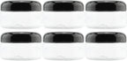 Cornucopia Brands 8oz Clear Plastic Jars w/Black Plastic Lids (6-Pack); BPA Free PET Stackable Containers for Bathroom & Kitchen Storage & Cosmetics