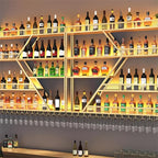 94.48in Metal Wine Rack Wall Mounted, Modern Wine Storage Rack Wall Mounted with Wine Glass Holder, Liquor Shelf, Bar Shelves for Liquor Bottles (3TIERS Gold, 94.48 * 7.87 * 33.85INCH)