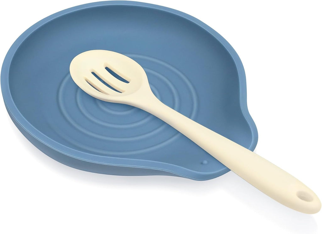 Silicone Spoon Rest for Stove Top - BPA-Free, Heat-Resistant Spoon Holder - Spoon Rest for Kitchen Counter - Large Cooking Utensil Rest for Spoons, Spatulas, Ladles or Tongs - Blue