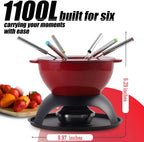 Artestia Cast Iron Cheese Fondue Set 11-Piece with Adjustable Burner, 6 Colored Forks, 5-Cup Red Swiss Fondue Set for Cheese, Chocolate, Caramel, Meat – Family Size 4-6 Persons