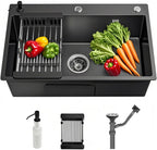 Drop In Kitchen Sink Workstation, Nano Stainless Steel Topmount Bar Single Bowl Sink Combo-Soap Dispenser, Drain Basket, Drain Strainer Set for Modern Kitchen Sink (23.6 * 17.7 * 7.9in)