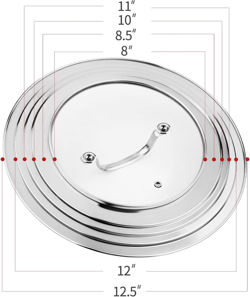 Stainless Steel Universal Lid for Pots, Pans and Skillets-Fits 7" to 12" Replacement Frying Pan Cover and Cast Iron Skillet Lid