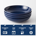 Y YHY 9.75" Large Pasta Bowls, 50 Ounces Big Salad Bowls, Ceramic Serving Bowl Set of 4, Blue