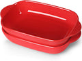 LEETOYI Ceramic Small Baking Dish, Porcelain 2-Piece Rectangular Bakeware with Double Handle, Baking Pans for Cooking and Cake Dinner 7.5"×5 (Red)