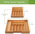 Bamboo Drawer Organizer, 2 Pack - Expandable Silverware Organizer & Utensil Drawer Organizer, Cutlery Tray with Dividers, 7-9 Slots- Premium Kitchen Organizer for Utensils & Flatware (Natural)