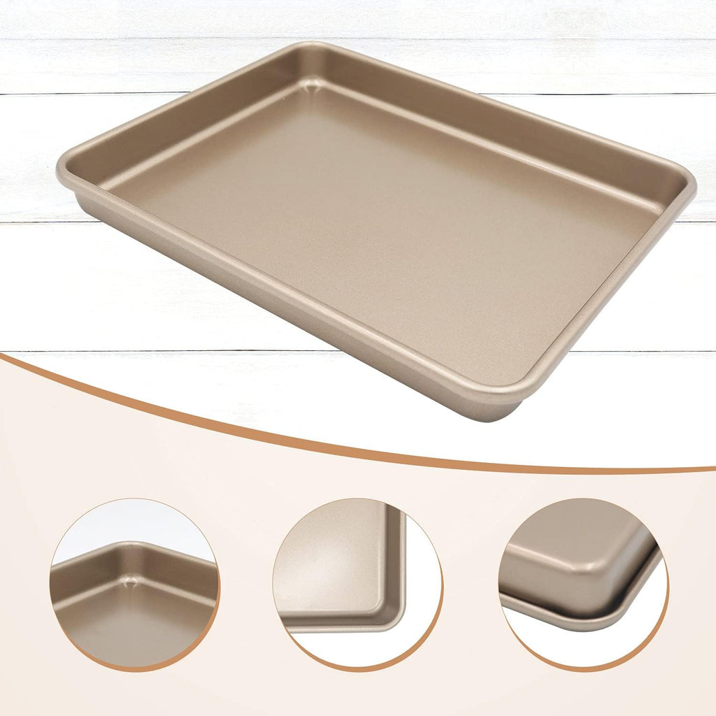 Toaster Oven Pans Set of 2, Shinsin 11-Inch Nonstick Baking Sheet Pans and Trays, 1/8 Thicker Replacement Small Baking Tray Accessories for Cookie, Non Toxic and Easy Clean and Diswasher Safe, Gold