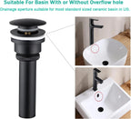 Dual Use Pop Up Drain Stopper, Bathroom Vanity Vessel Sink Stopper, Matte Black, for Basin with or Without Overflow Hole