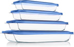 KOMUEE 8 Pieces Glass Baking Dish with Lids Rectangular Glass Baking Pan Bakeware Set with BPA Free Lids, Baking Pans for Lasagna, Leftovers, Cooking, Kitchen, Fridge-to-Oven,Blue