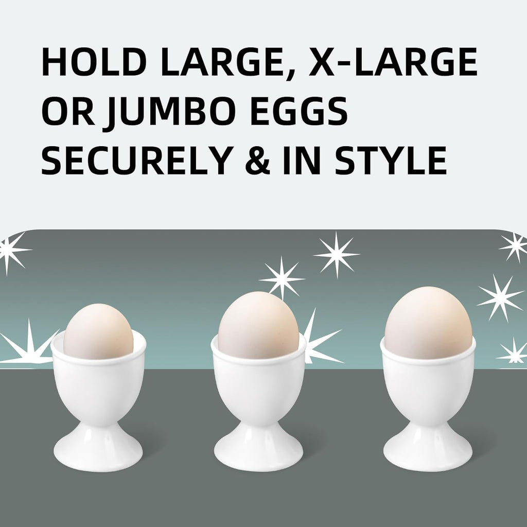 Cinf White Ceramic Egg Cups & Cracker Set | Set of 6 Ceramic Egg Cups + 6 SS Spoons + 1 Egg Topper Breakfast Boiled Cooking Easy to Clean Childhood Memories Kitchen