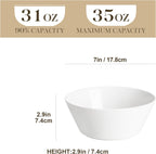 MALACASA 35 OZ Soup Bowls, White Porcelain Bowls Set of 4, Deep Bowls for Kitchen, Large Ceramic Bowls for Soup, Cereal, Salad, Ramen and Fruit, Dishwasher & Microwave Safe, Series Regular