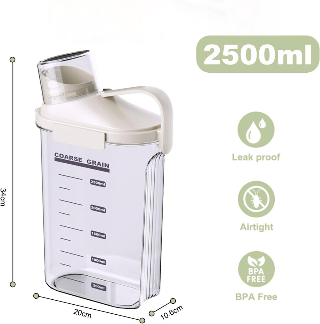 2-Pack Airtight Cereal & Dry Food Storage Containers, BPA-Free Plastic Rice Containers with Lids & Measuring Cup, Kitchen & Pantry Organization for Dry Pet Food, Flour, Grain, Nuts, Snacks, White