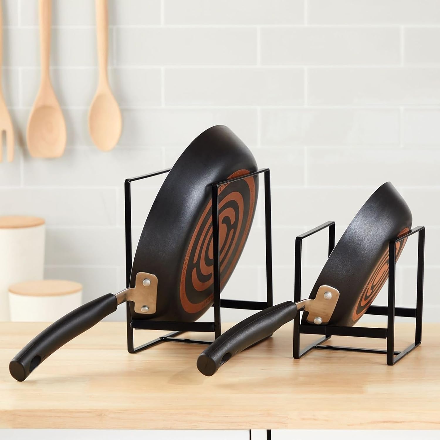 Juvale 3-Piece Kitchen Cabinet Organizer Shelf - Black Iron, 2 Sizes for 8" & 10" Plates - Cutting Board Organizer, Pot Lid & Paper Plate Holder