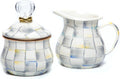 MACKENZIE-CHILDS Enamel Creamer and Sugar-Bowl Set, Cream Dispenser and Sugar Holder, Unique Kitchen Decor, Gray-and-White Sterling Check