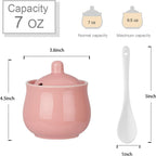 Ceramic Sugar Bowl with Lid and Spoon, Pink Porcelain Sugar Salt Pepper Storage Jar, 8 Ounces