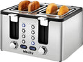 Mecity 4 Slot Stainless Steel Toaster - 4 Slice With Warming Rack, Cool to Touch, Bagel/Defrost/Reheat Functions, Removable Tray, 6 Browning Settings, Extra Wide Slots, 1500W
