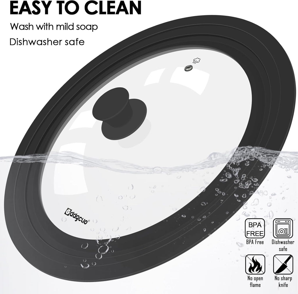 Universal Pan Lids, Silicone Pot lids for Pots, Pans & Skillets - Fits 11", 12" & 13" Diameter Cookware, Replacement Frying Pan lid, Dishwasher Safe (Black)