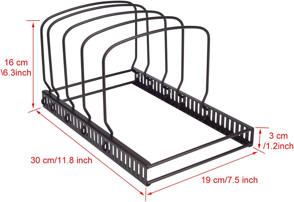 Toplife 10+ Bakeware Organizer Rack for Kitchen Bakeware, Cookware, Dinnerware, Cutting Boards, Plates, Pot and Pan Lids (Brown)