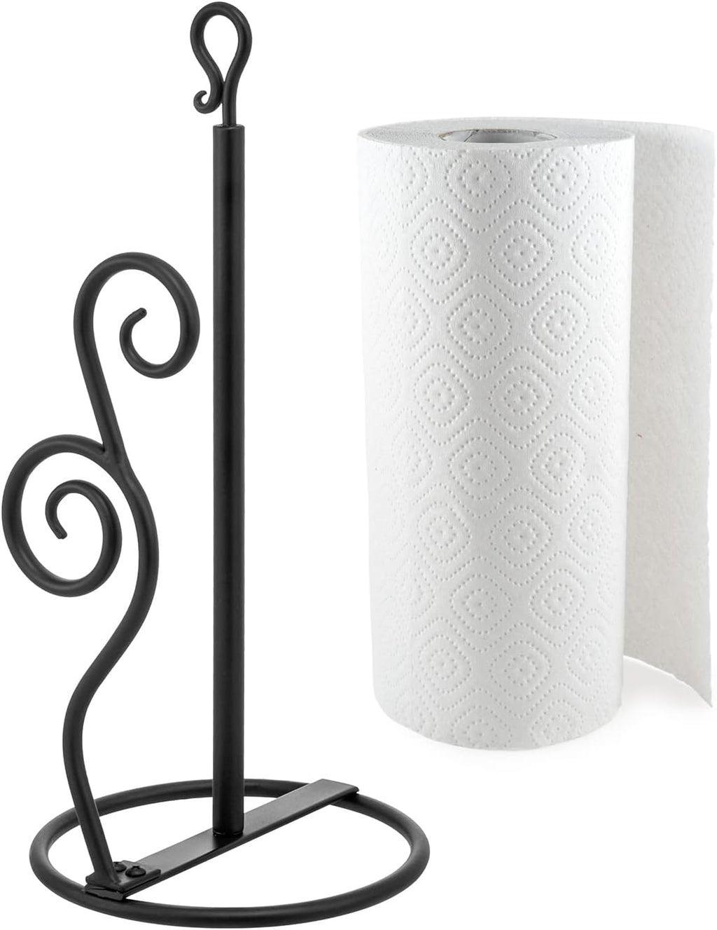 MyGift Rustic Burnt Solid Wood and Industrial Matte Black Metal Dining Combination Caddy with Paper Towel Roll Dispenser Stand, Napkin Holder, and Spice Rack (Matte Black Metal)