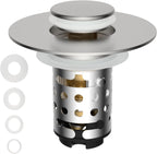 Universal Bathroom Sink Stopper Hair Catcher Upgraded with 2-Layer Detachable Filter Basket, 4 in 1 Pop Up Drain Strainer, Anti-Clog, Odor-Block, Fit for 1.1''~2.36'' Sinks, Brushed Nickel
