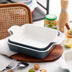 Sweejar Ceramic Baking Dish, 9 x 9 Cake Baking Pan for Brownie, Porcelain Square Bakeware with Double Handle for Casserole, Lasagna, Family Dinner (Fog Blue)