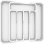 Lifewit Silverware Drawer Organizer, Expandable BPA Free Utensil Tray for Kitchen, Adjustable Flatware and Cutlery Holder for Spoons Forks Knives, Plastic Kitchen Organizers and Storage, White