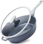 Ceramic Nonstick Deep Saute Pan with Lid, 12 Inch/4.8 QT Non Toxic Pans with Double Pour Spout, Helper Handle and Lid, Metal Utennsil Safe, Dishwasher Safe, (Gray)