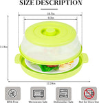 10.7 Inch Microwave Food Cover with Heat Insulation Mat, Anti-Scald Collapsible Microwave Splatter Cover, Multi-Functional as Colander & Fruit Plate, Dishwasher Safe, Ideal for Meal Prep (Green)