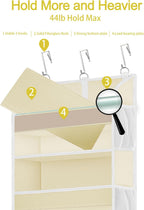 2 Pack Over The Door Storage Organizer with 5 Pockets 10 Mesh Pockets, 44 lbs Weight Capacity Door Hanging Organizers and Storage for Bedroom,Bathroom,Nursery,Kidroom,Babyroom