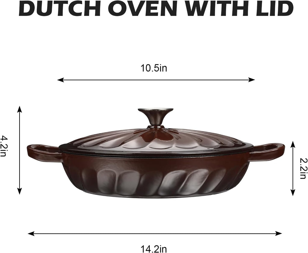 Enameled Cast Iron Braiser, 3.8 Quart Enamel Dutch Oven with Handles, Cast Iron Braiser Pan with Lid,Enameled Cookware (Brown)