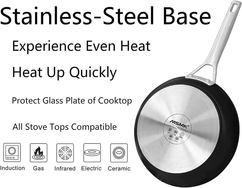 MsMk 9 1/2 Inch Small Egg Pan with Lid, Titanium and Ceramic Nonstick Omelette Pan,Scratch-resistant, Induction Egg Skillet, Oven Safe to 700°F Pan for Cooking, Dishwasher Safe