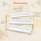 Lifewit 3 Tiered Tray Stand for Party Entertaining, 14"×6.5" Serving Platters and Trays, Reusable Plastic Trays with Stable Gold Mental Stand for Veggie, Fruit, Cookies, Dessert