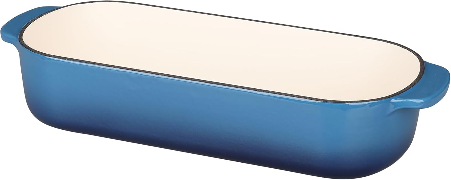 Enameled Cast Iron Loaf Pan with Lid, Dutch Oven for Homemade Bread Baking, 12.5x5.5 inch, 5Qt, Lake Blue