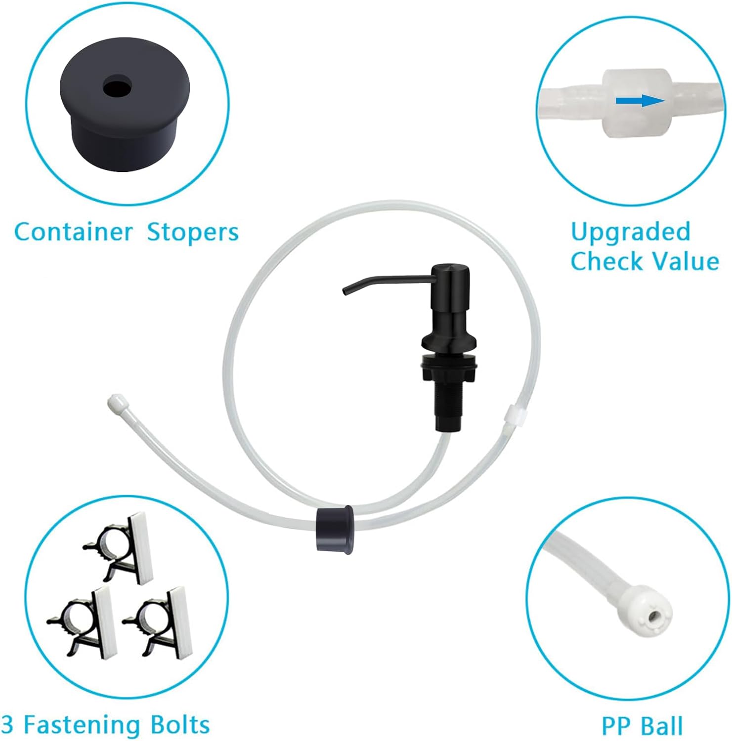 Soap Dispenser for Kitchen Sink, Kichen Sink Soap Dispenser, 47" Extension Tube kit, Under Sink Soap Dispenser Pump, No Need More Refills, Good Suction Power, Black